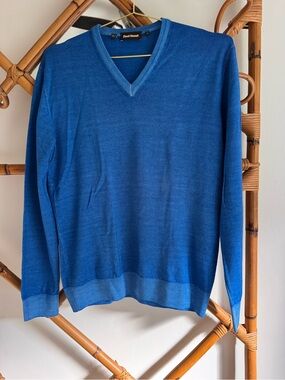 Paul Stuart Men's V-Neck Wool Sweater in Bright Blue